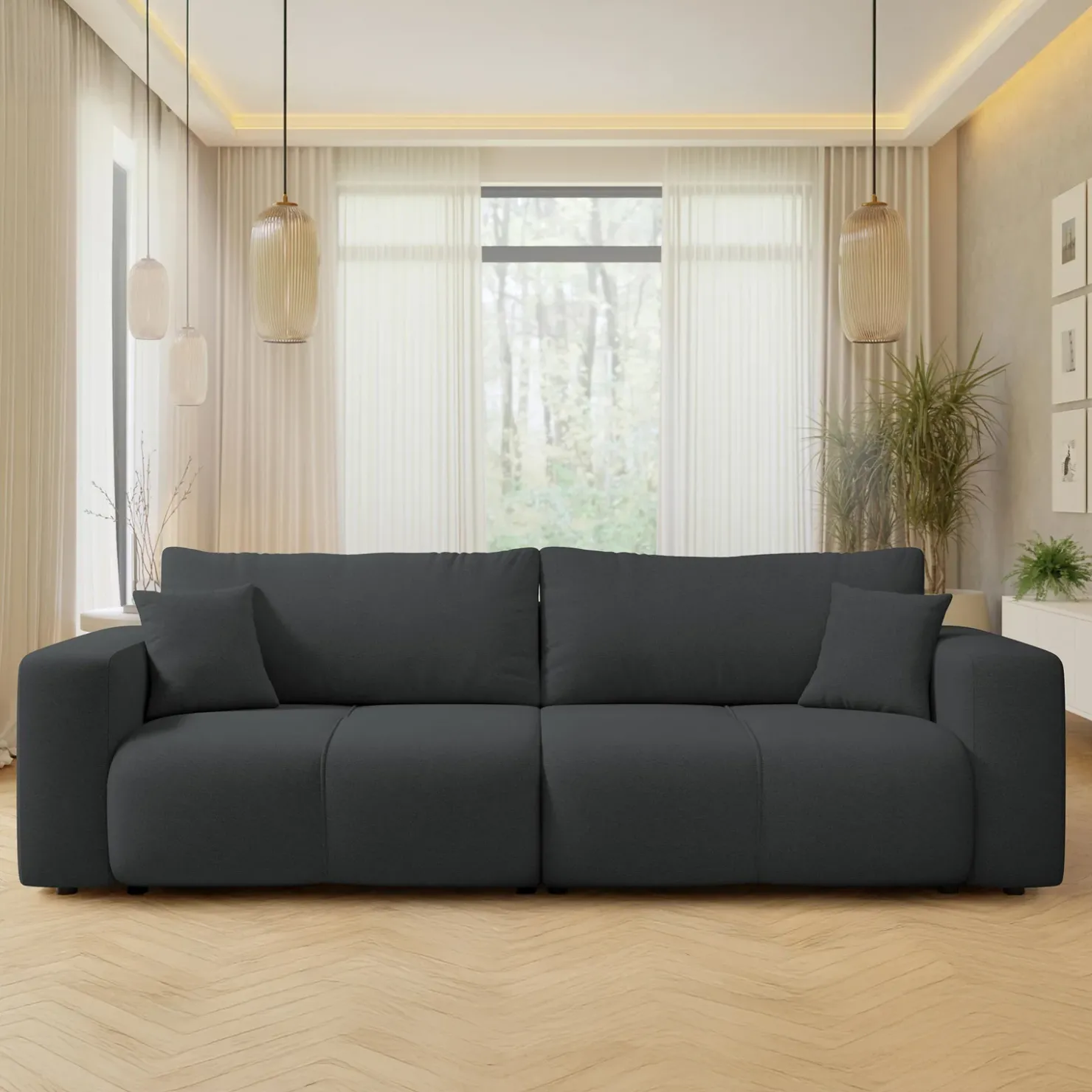 Garnero Arredamenti Divano letto 3 posti 248x90cm con contenitore in Floty Tessuto Velo Nero Sale