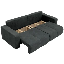 Garnero Arredamenti Divano letto 3 posti 248x90cm con contenitore in Floty Tessuto Velo Nero Sale