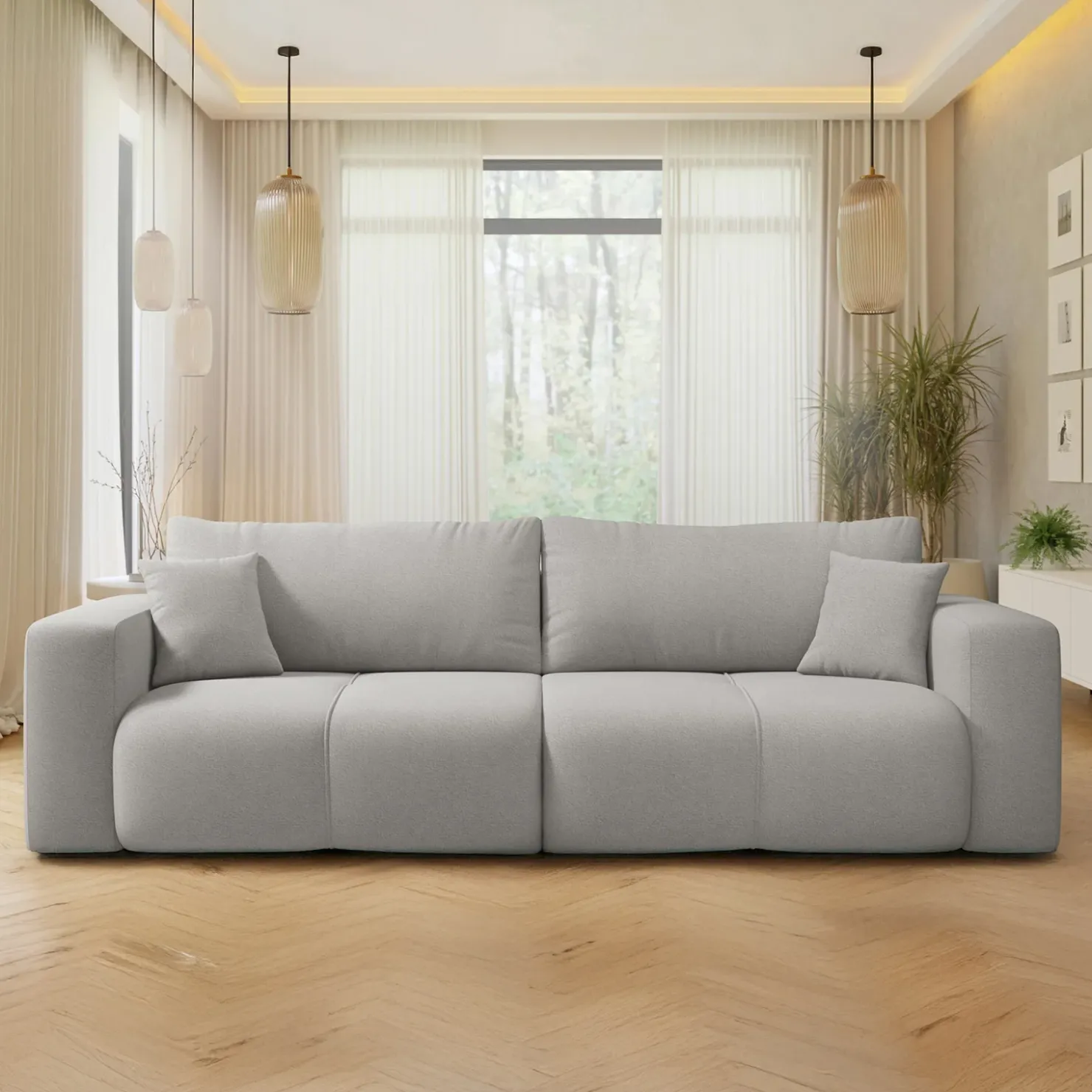 Garnero Arredamenti Divano letto 3 posti 248x90cm con contenitore in Floty Tessuto Velo Grigio Chiaro Sale