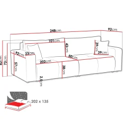 Garnero Arredamenti Divano letto 3 posti 248x90cm con contenitore in tessuto velo giallo senape Floty Tessuto Velo Senape Online