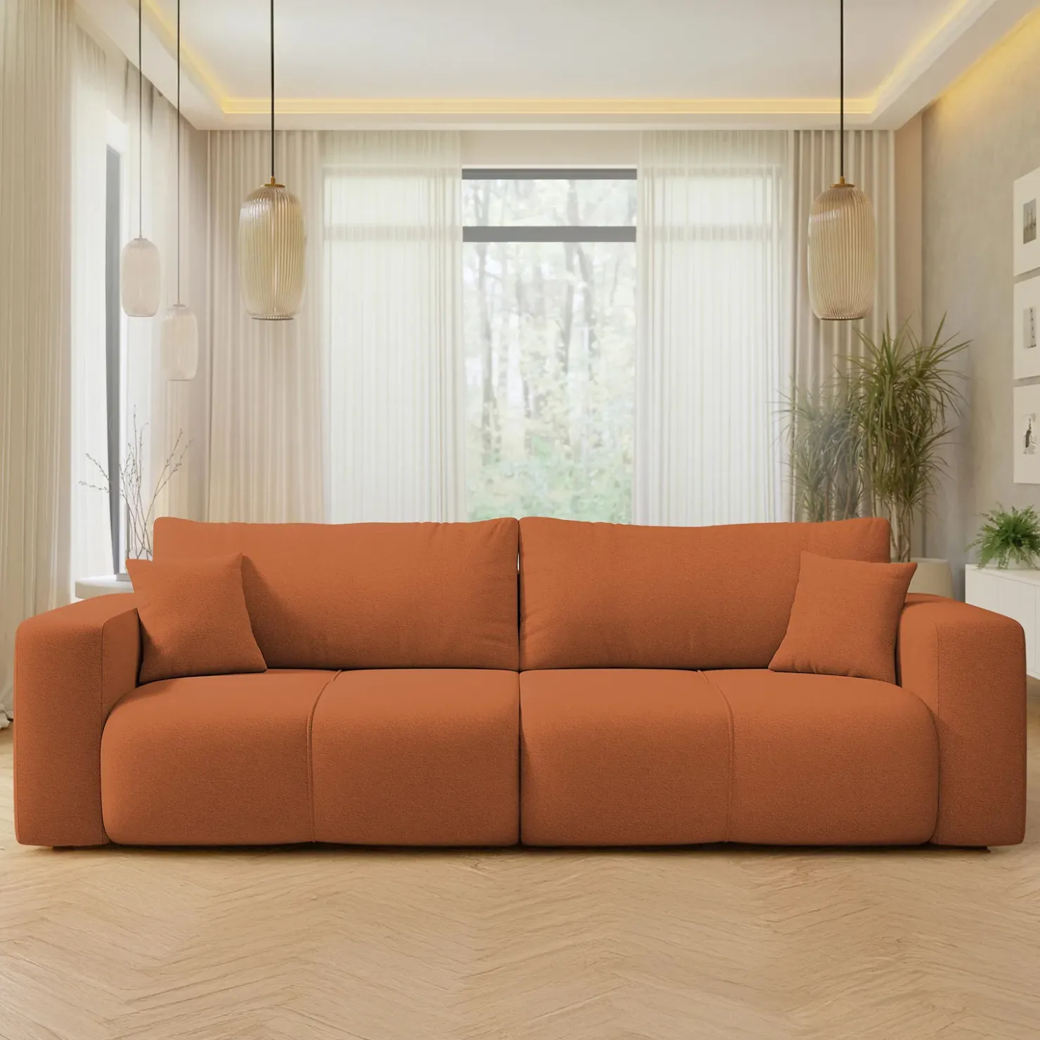 Garnero Arredamenti Divano letto 3 posti 248x90cm con contenitore in Floty Tessuto Velo Rosso Mattone Sale