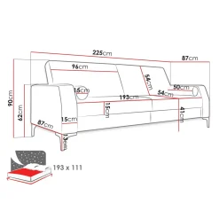 Garnero Arredamenti Divano letto 3 posti 225x87cm con box contenitore tessuto grigio Coty