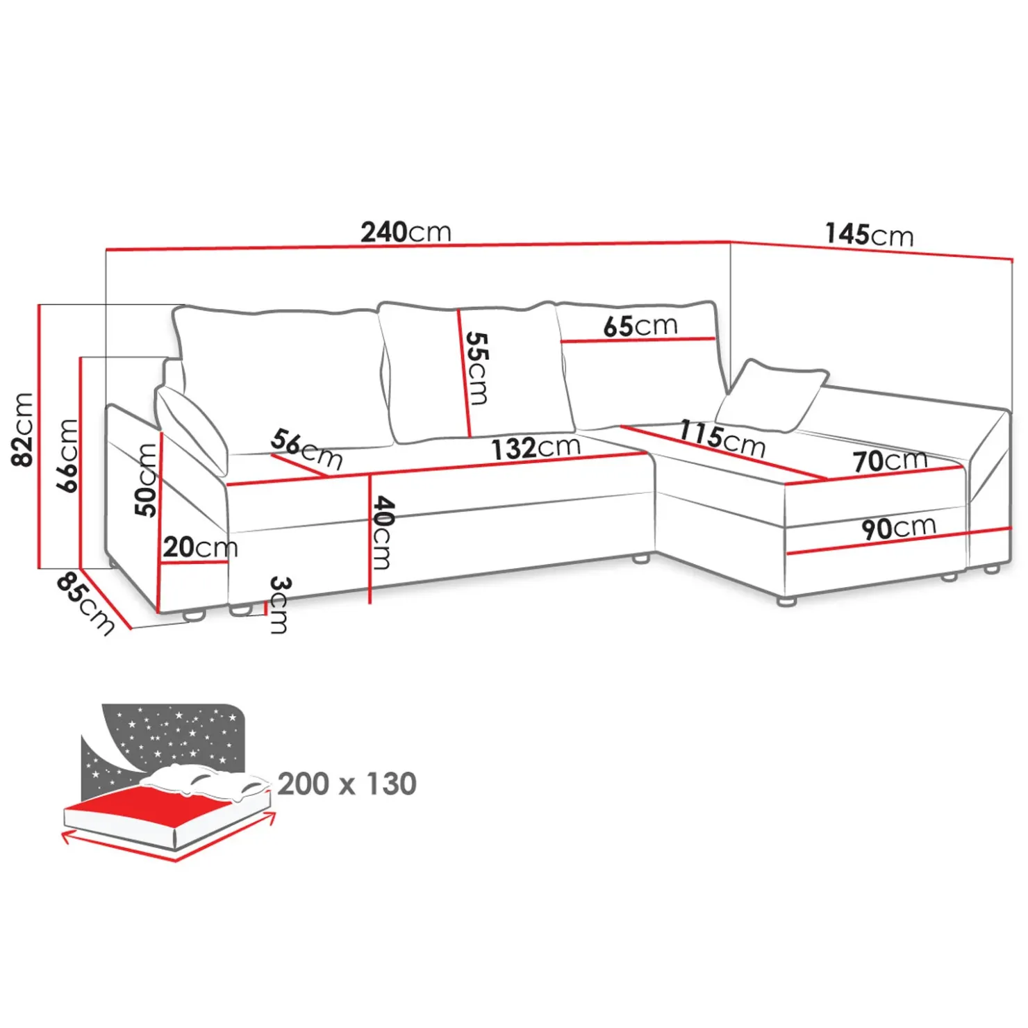 Garnero Arredamenti Divano letto 3 posti 240x145cm matrimoniale angolare velluto a coste grigio Appia Velluto Poso Grigio Clearance