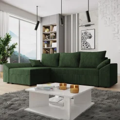 Garnero Arredamenti Divano letto 3 posti 240x145cm matrimoniale angolare velluto a coste verde Appia Velluto Poso Verde Sale