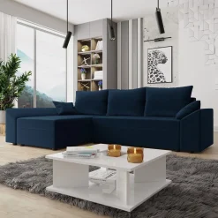 Garnero Arredamenti Divano letto 3 posti 240x145cm matrimoniale angolare blu Appia Tessuto felpato Kronos Blu Outlet