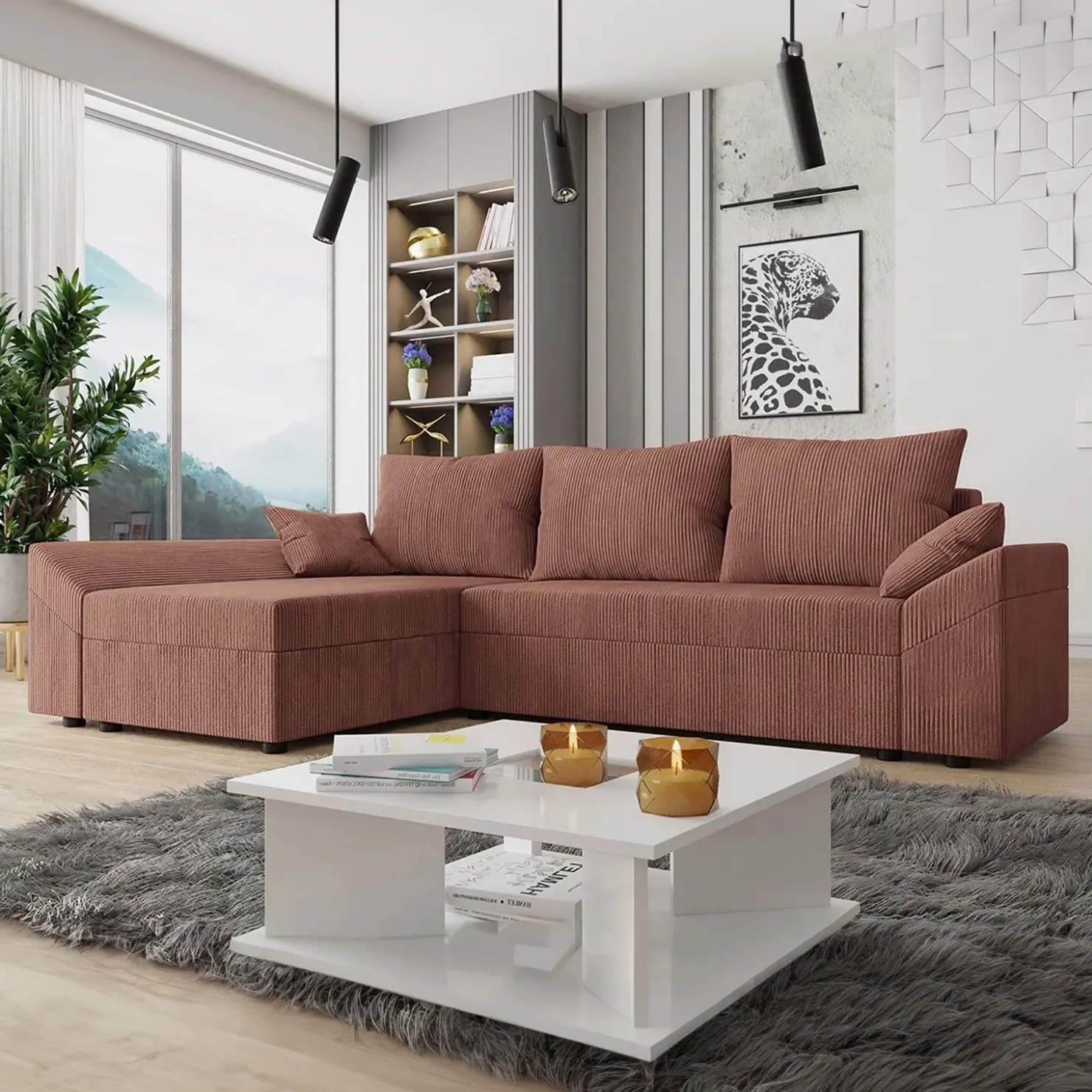 Garnero Arredamenti Divano letto 3 posti 240x145cm matrimoniale angolare velluto a coste rosa Appia Velluto Poso Rosa Clearance