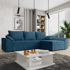 Garnero Arredamenti Divano letto 3 posti 240x145cm matrimoniale angolare velluto a coste blu Appia Velluto Poso Blu Clearance