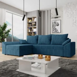 Garnero Arredamenti Divano letto 3 posti 240x145cm matrimoniale angolare velluto a coste blu Appia Velluto Poso Blu Clearance