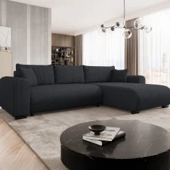 Garnero Arredamenti Divano letto angolare 4 posti 285x188cm con contenitore tessuto velluto a coste nero Soft Velluto a Coste Poso Nero