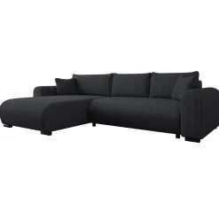 Garnero Arredamenti Divano letto angolare 4 posti 285x188cm con contenitore tessuto velluto a coste nero Soft Velluto a Coste Poso Nero