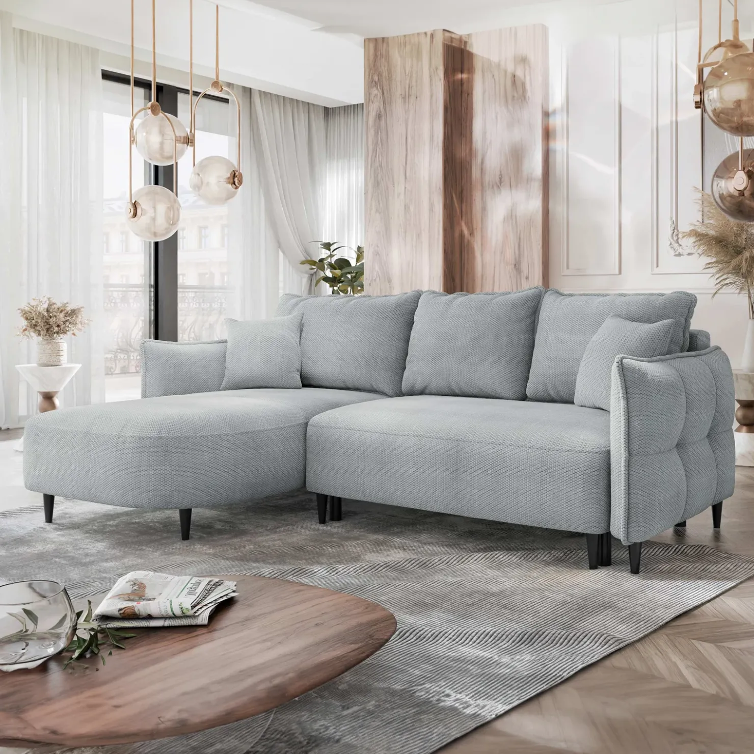 Garnero Arredamenti Divano letto angolare 3 posti 244x165cm tessuto grigio Lollypop Tessuto Peluche Onega Grigio Best