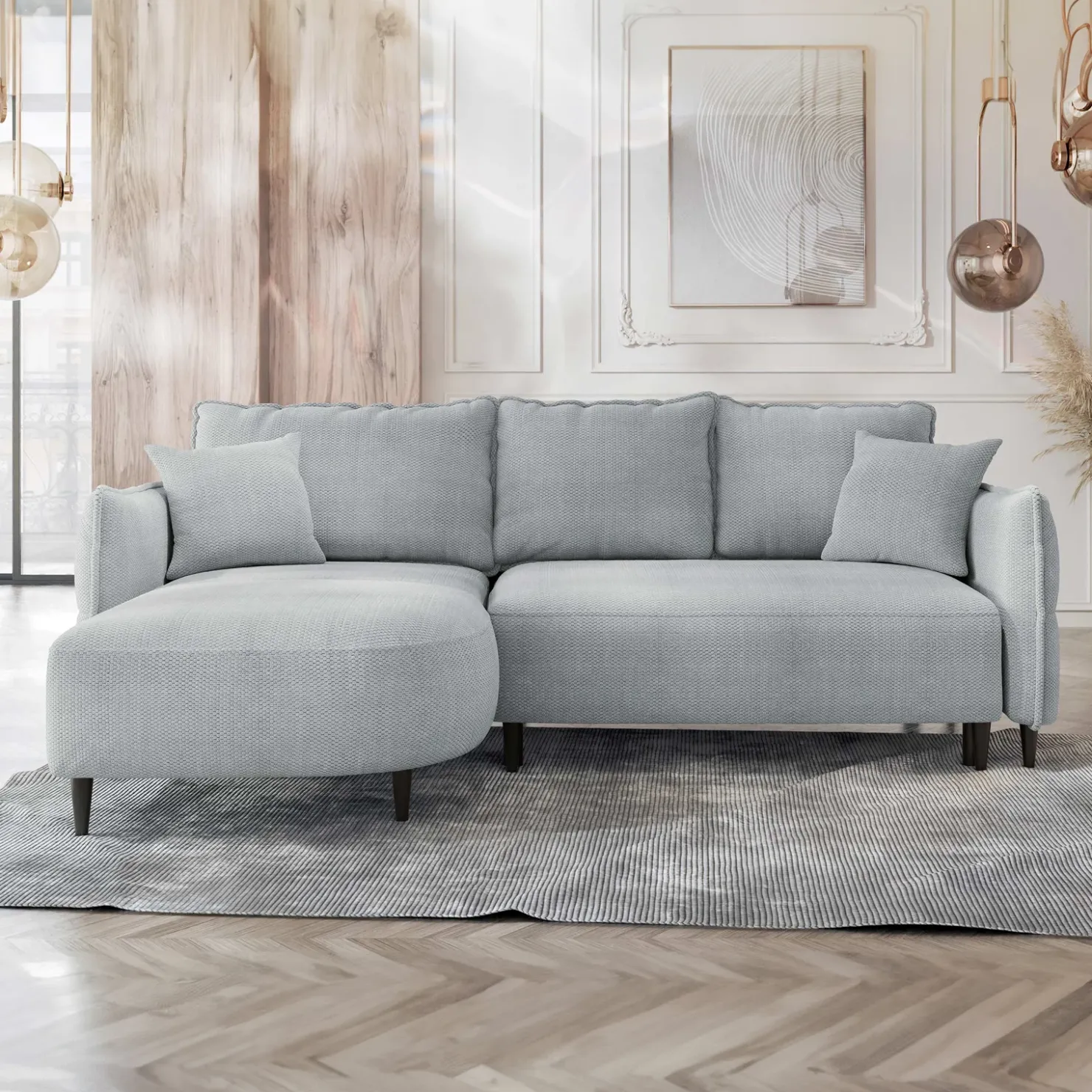 Garnero Arredamenti Divano letto angolare 3 posti 244x165cm tessuto grigio Lollypop Tessuto Peluche Onega Grigio Best