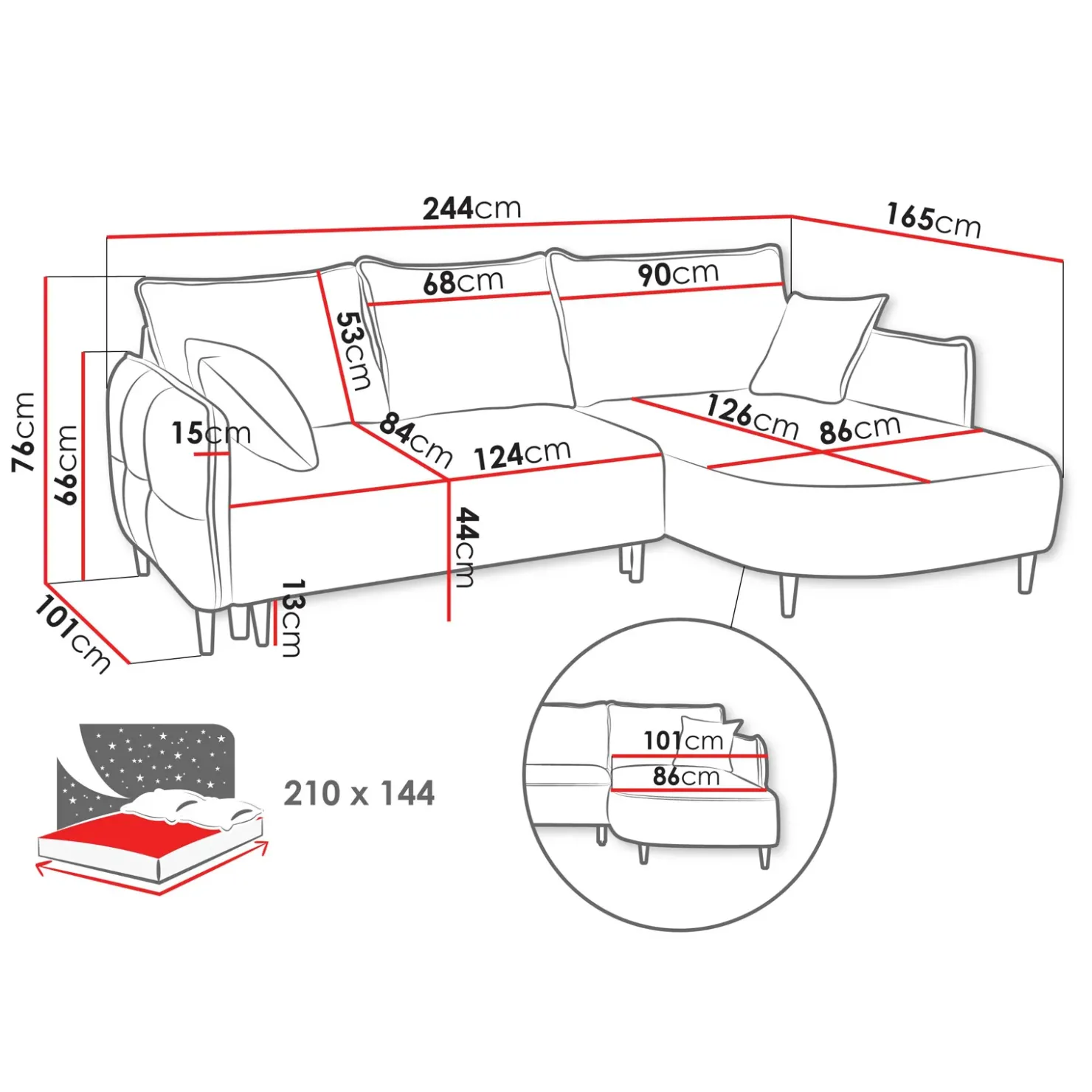 Garnero Arredamenti Divano letto angolare 3 posti 244x165cm tessuto grigio Lollypop Tessuto Peluche Onega Grigio Best