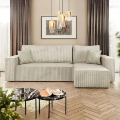 Garnero Arredamenti Divano letto angolare 3 posti 244x145cm con box contenitore velluto a coste beige Ploffy Outlet