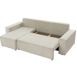 Garnero Arredamenti Divano letto angolare 3 posti 244x145cm con box contenitore velluto a coste beige Ploffy Outlet