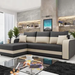 Garnero Arredamenti Divano letto angolare 3 posti 237x139cm reversibile grigio beige Ponza Tessuto Treccia Fine Lux Grigio Beige Best