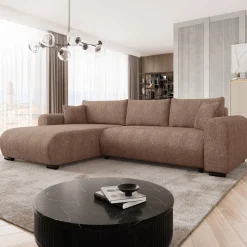 Garnero Arredamenti Divano letto angolare 4 posti 285x188cm con contenitore tessuto bouclé marrone chiaro Soft Tessuto Bouclè Marrone Chiaro Hot