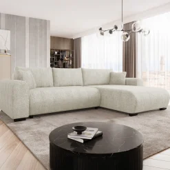 Garnero Arredamenti Divano letto angolare 4 posti 285x188cm con contenitore Soft Tessuto Bouclé Beige Chiaro Outlet
