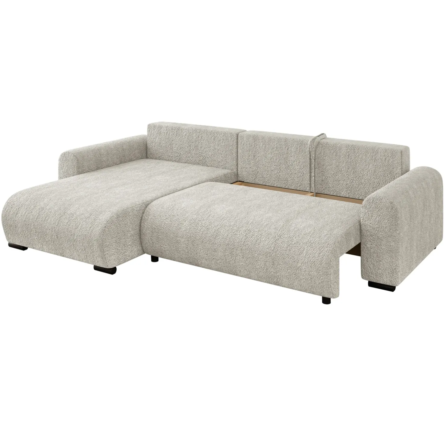 Garnero Arredamenti Divano letto angolare 4 posti 285x188cm con contenitore Soft Tessuto Bouclé Beige Chiaro Outlet