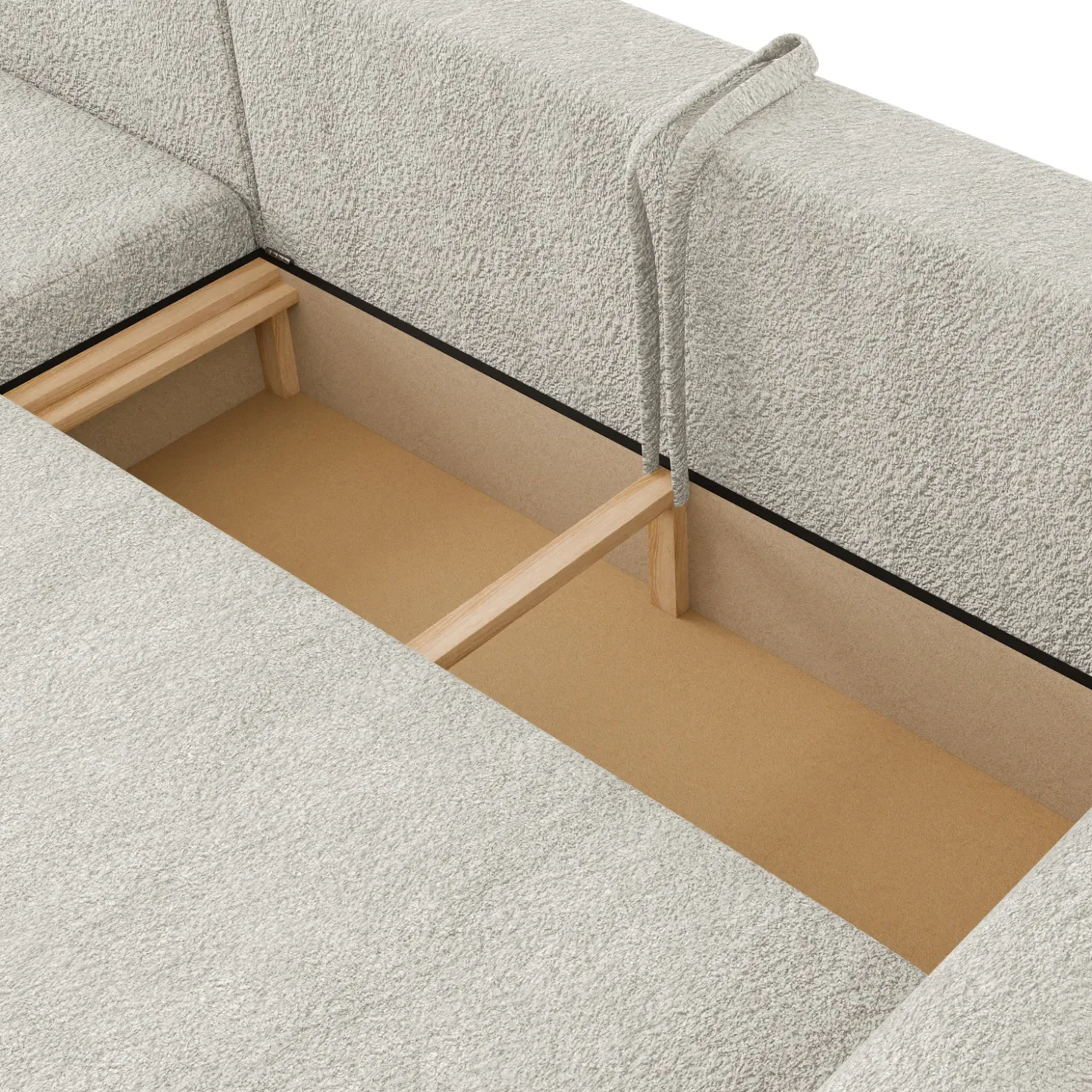 Garnero Arredamenti Divano letto angolare 4 posti 285x188cm con contenitore Soft Tessuto Bouclé Beige Chiaro Outlet