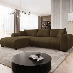 Garnero Arredamenti Divano letto angolare 4 posti 285x188cm con contenitore imbottito tessuto marrone Soft Tessuto Wave Marrone Best