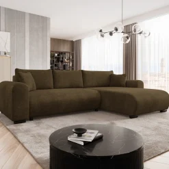 Garnero Arredamenti Divano letto angolare 4 posti 285x188cm con contenitore imbottito tessuto marrone Soft Tessuto Wave Marrone Best