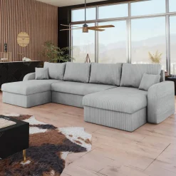 Garnero Arredamenti Divano letto angolare 5 posti 304cm con contenitore velluto a coste grigio Assunta Velluto Poso Grigio Best