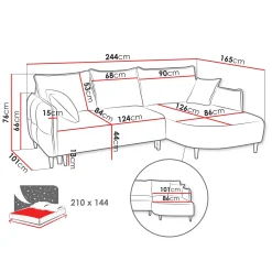 Garnero Arredamenti Divano letto angolare 3 posti 244x165cm tessuto grigio antracite Lollypop Tessuto Peluche Onega Antracite Clearance