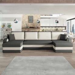 Garnero Arredamenti Divano letto angolare 5 posti 304cm contenitore grigio écru Assunta Tessuto Vellutato Alova Grigio Beige New