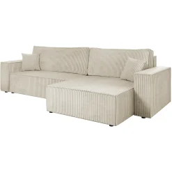 Garnero Arredamenti Divano letto angolare 4 posti 272x145cm con box contenitore velluto a coste beige Ploffy Discount