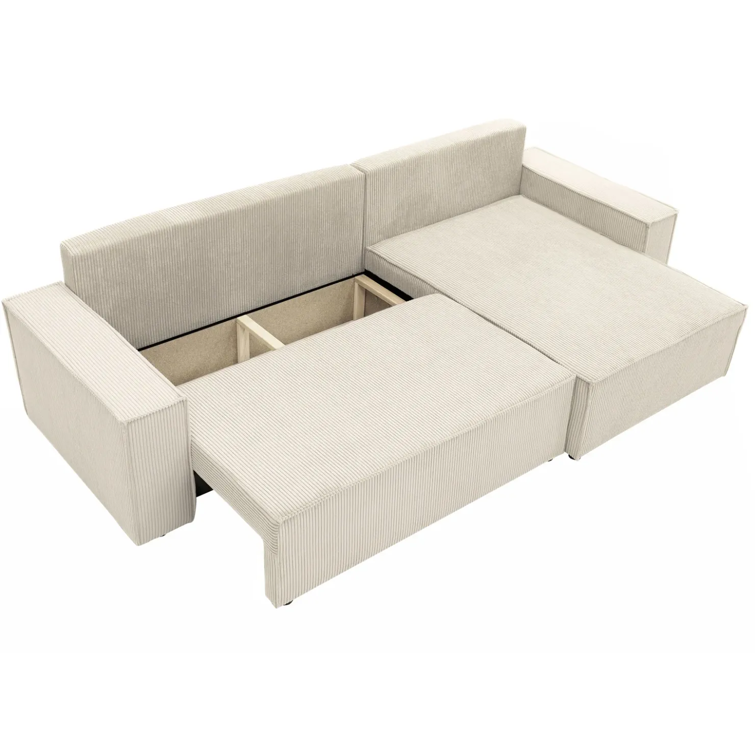 Garnero Arredamenti Divano letto angolare 4 posti 272x145cm con box contenitore velluto a coste beige Ploffy Discount