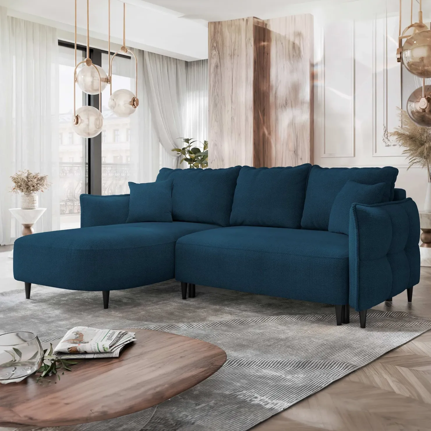 Garnero Arredamenti Divano letto angolare 3 posti 244x165cm tessuto blu Lollypop Tessuto Peluche Onega Blu Best