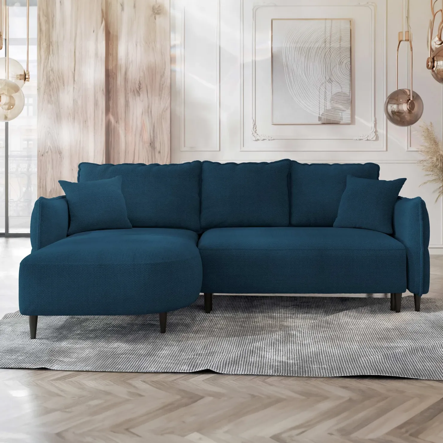 Garnero Arredamenti Divano letto angolare 3 posti 244x165cm tessuto blu Lollypop Tessuto Peluche Onega Blu Best