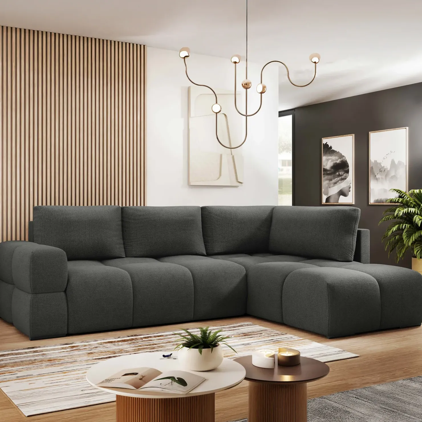 Garnero Arredamenti Divano letto angolare 3 posti 267x185cm box contenitore antracite Sottovoce Tessuto Artico Antracite Best