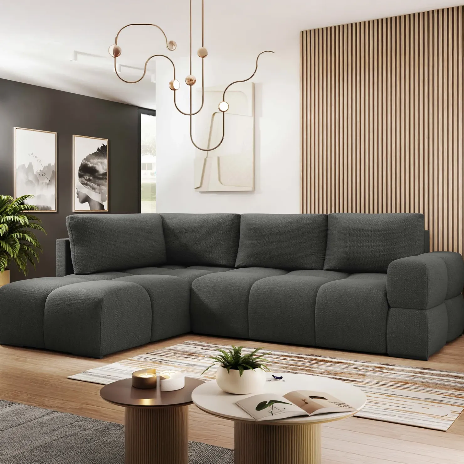 Garnero Arredamenti Divano letto angolare 3 posti 267x185cm box contenitore antracite Sottovoce Tessuto Artico Antracite Best