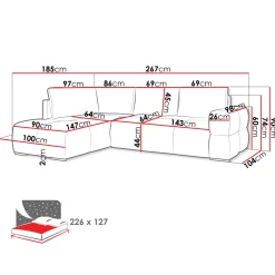 Garnero Arredamenti Divano letto angolare 3 posti 267x185cm box contenitore antracite Sottovoce Tessuto Artico Antracite Best