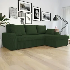 Garnero Arredamenti Divano letto angolare 3 posti 238x147cm con contenitore a coste verde Flow Velluto Poso Verde