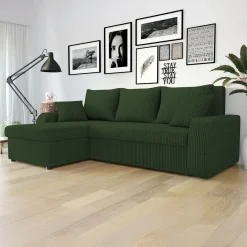 Garnero Arredamenti Divano letto angolare 3 posti 238x147cm con contenitore a coste verde Flow Velluto Poso Verde