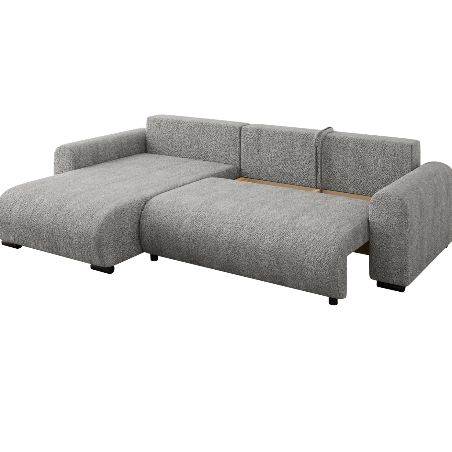 Garnero Arredamenti Divano letto angolare 4 posti 285x188cm con contenitore Soft Tessuto Bouclé Grigio chiaro Outlet