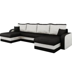 Garnero Arredamenti Divano letto angolare 5 posti 304cm contenitore nero ecru Assunta Tessuto Vellutato Alova Nero Beige Sale