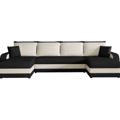 Garnero Arredamenti Divano letto angolare 5 posti 304cm contenitore nero ecru Assunta Tessuto Vellutato Alova Nero Beige Sale