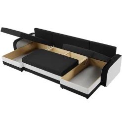 Garnero Arredamenti Divano letto angolare 5 posti 304cm contenitore nero ecru Assunta Tessuto Vellutato Alova Nero Beige Sale