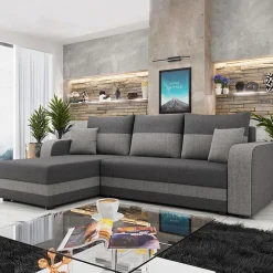 Garnero Arredamenti Divano letto angolare 3 posti 237x139cm reversibile grigio Ponza Tessuto Treccia Fine Lux Grigio Best