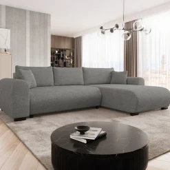 Garnero Arredamenti Divano letto angolare 4 posti 285x188cm con contenitore Soft Tessuto Velo Grigio Scuro Discount