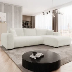 Garnero Arredamenti Divano letto angolare 4 posti 285x188cm con contenitore a trama spessa bianco Soft Tessuto Flow a Trama Spessa Bianco