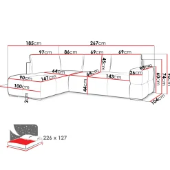 Garnero Arredamenti Divano letto angolare 3 posti 267x185cm box contenitore bianco perla Sottovoce Tessuto Artico Bianco perla Sale