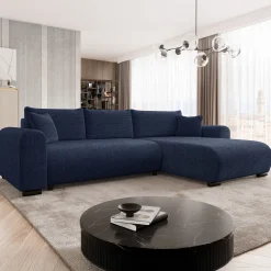 Garnero Arredamenti Divano letto angolare 4 posti 285x188cm con contenitore a trama spessa blu Soft Tessuto Flow a Trama Spessa Blu Outlet
