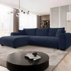 Garnero Arredamenti Divano letto angolare 4 posti 285x188cm con contenitore a trama spessa blu Soft Tessuto Flow a Trama Spessa Blu Outlet