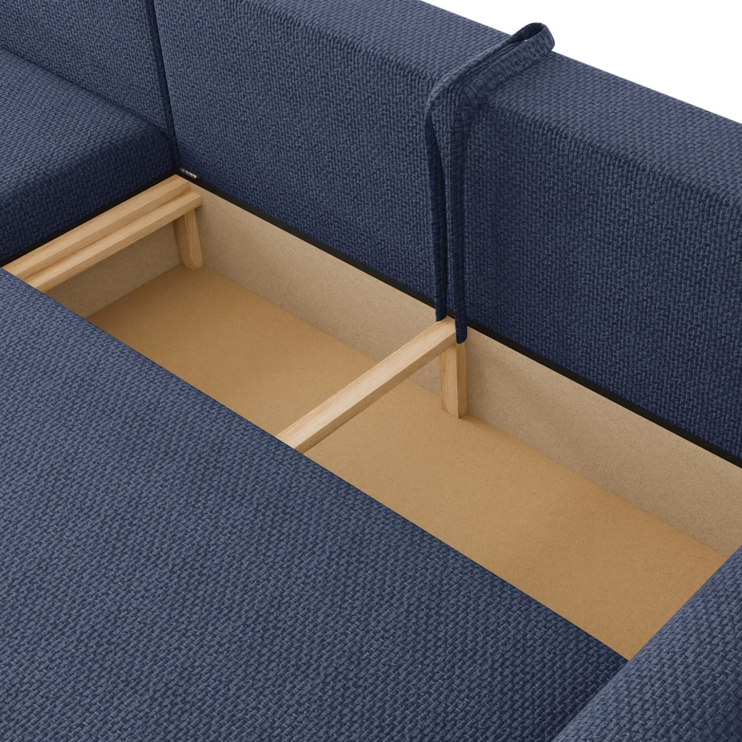 Garnero Arredamenti Divano letto angolare 4 posti 285x188cm con contenitore a trama spessa blu Soft Tessuto Flow a Trama Spessa Blu Outlet