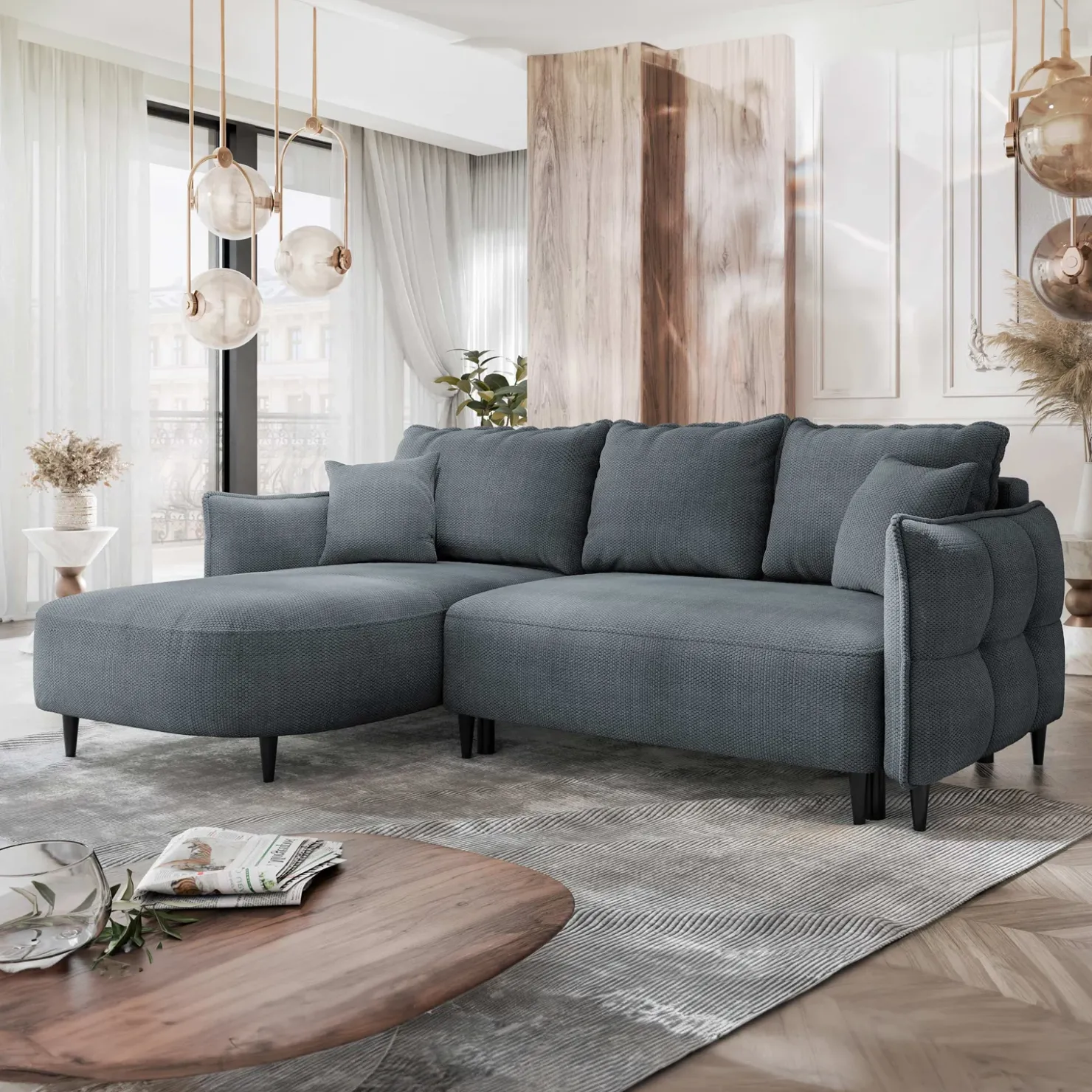 Garnero Arredamenti Divano letto angolare 3 posti 244x165cm tessuto grigio scuro Lollypop Tessuto Peluche Onega Grigio Scuro